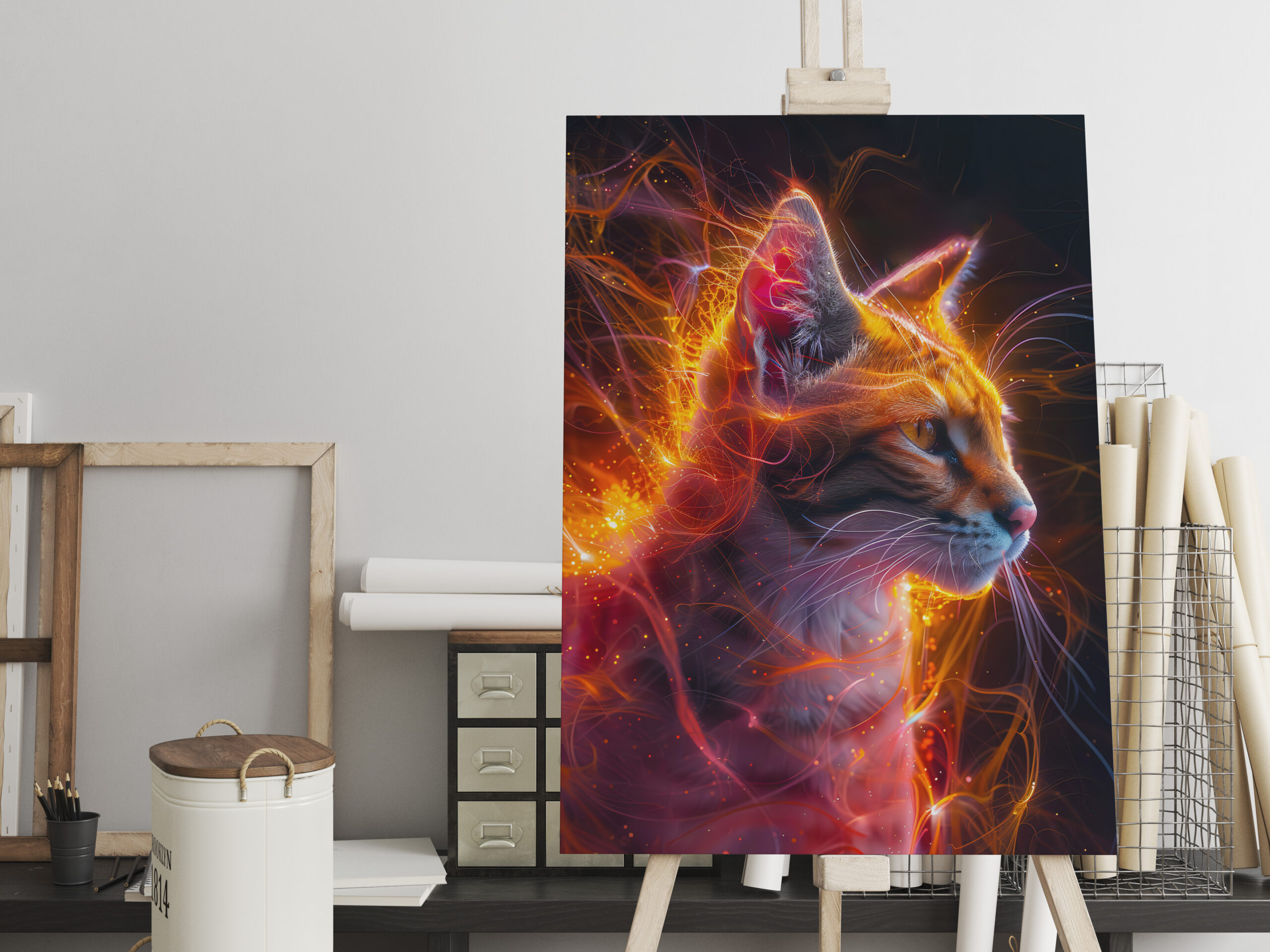 raxxa Canva: Reddish Neon Wildcat Cosmic Light