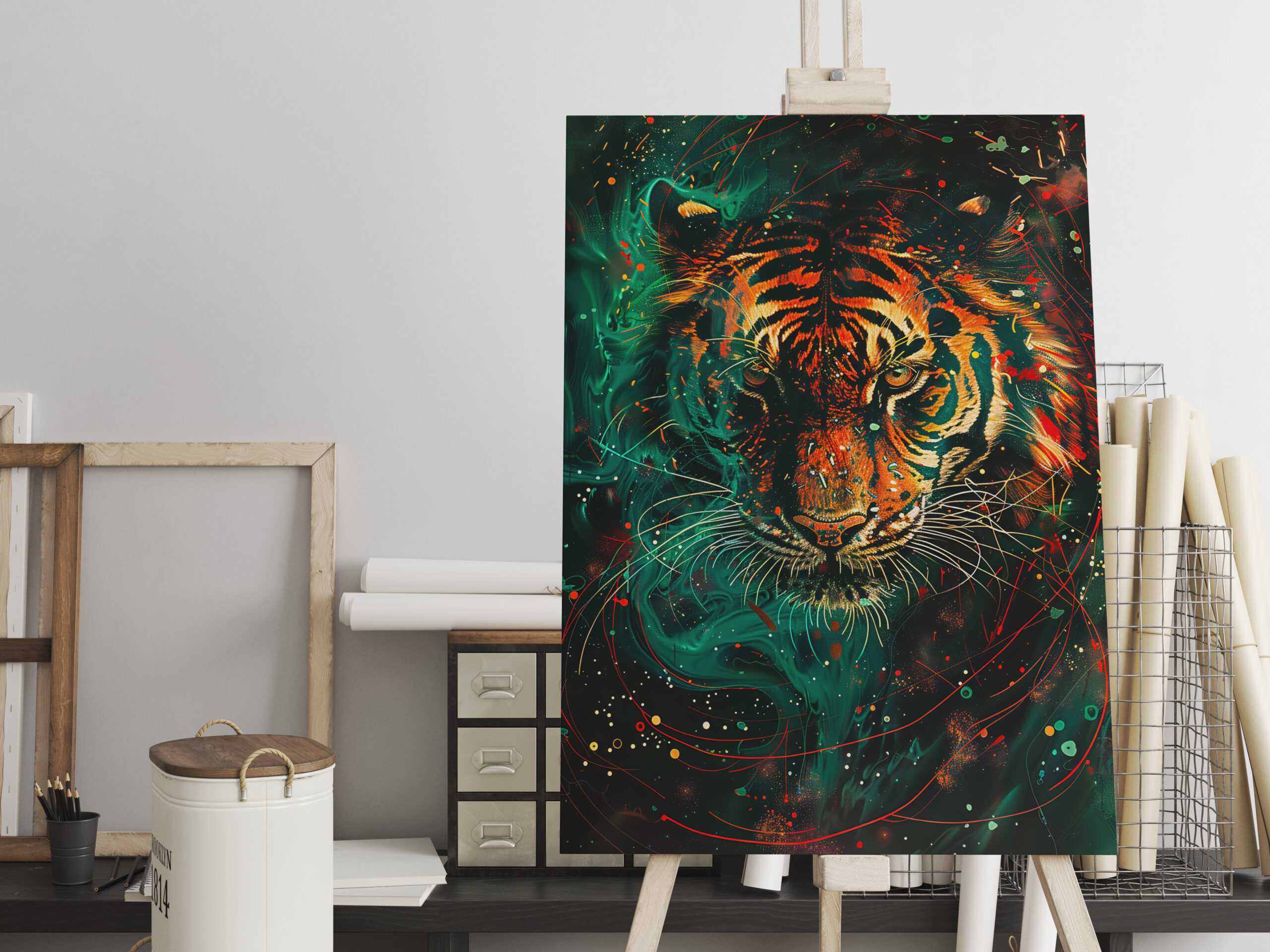 raxxa Canva: Cosmic Neon Green Tiger Light Trails