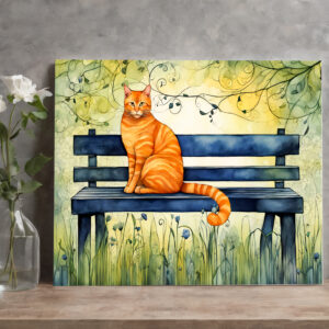 raxxa Canva: Watercolor Cat on Park Bench