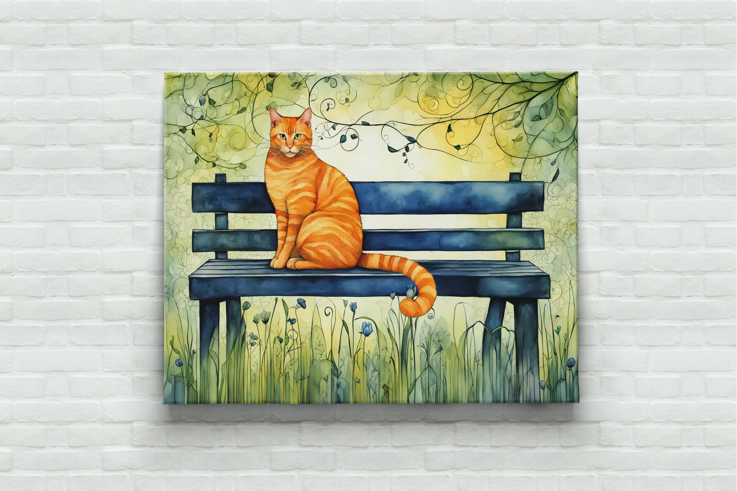 raxxa Canva: Watercolor Cat on Park Bench - Imagen 2