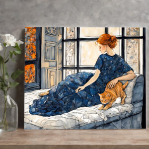 raxxa Canva: Watercolor Cat and Woman by Window