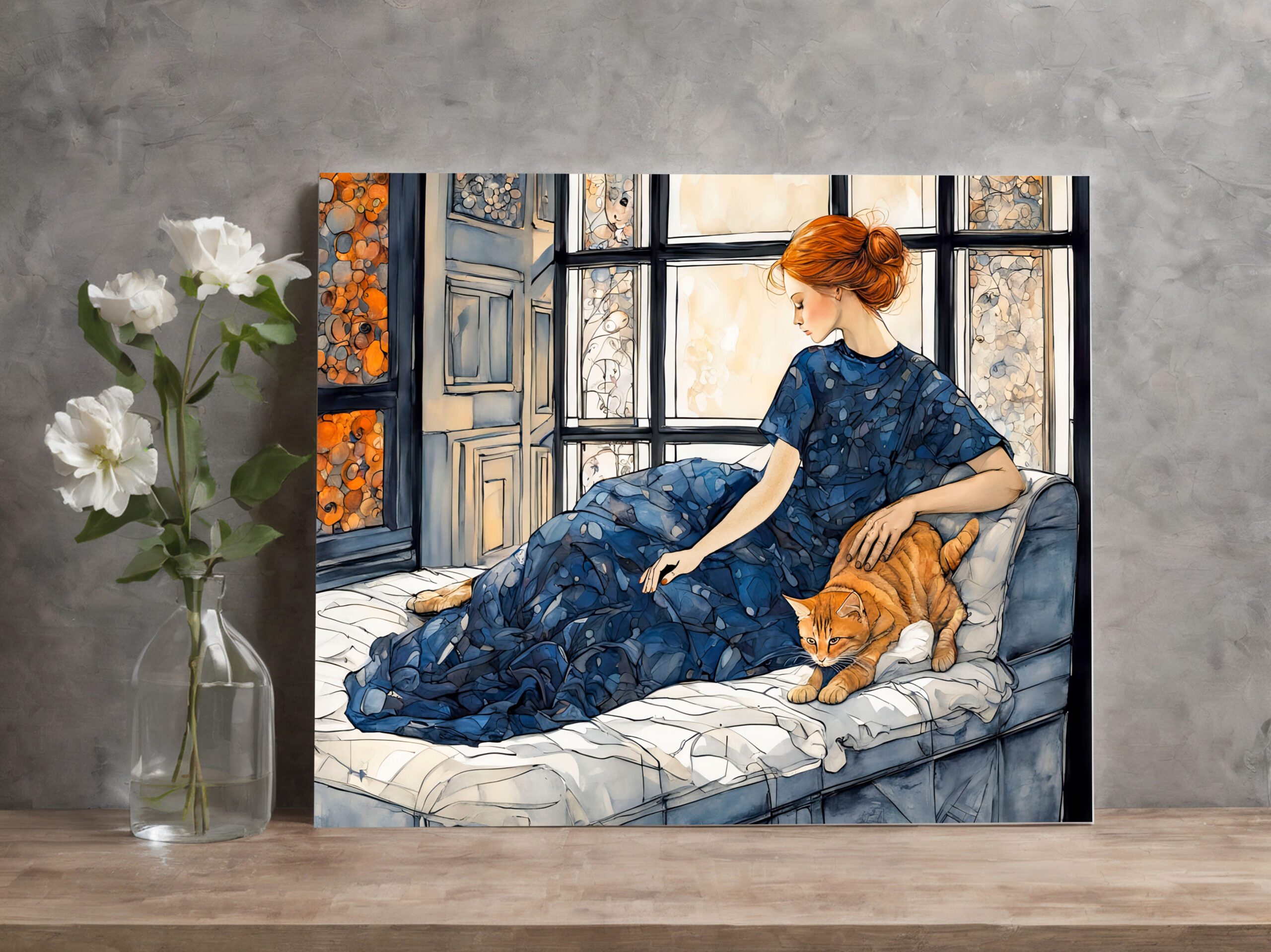 raxxa Canva: Watercolor Cat and Woman by Window