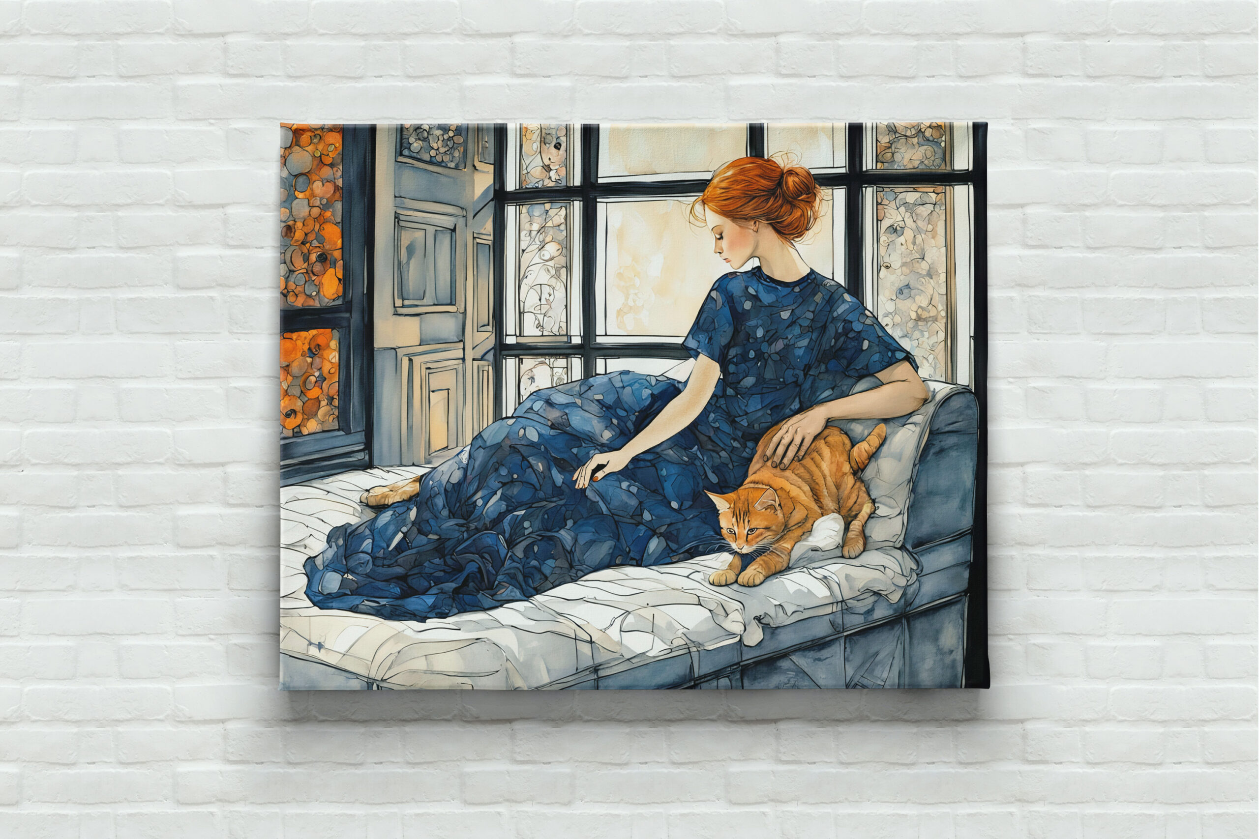 raxxa Canva: Watercolor Cat and Woman by Window - Image 2