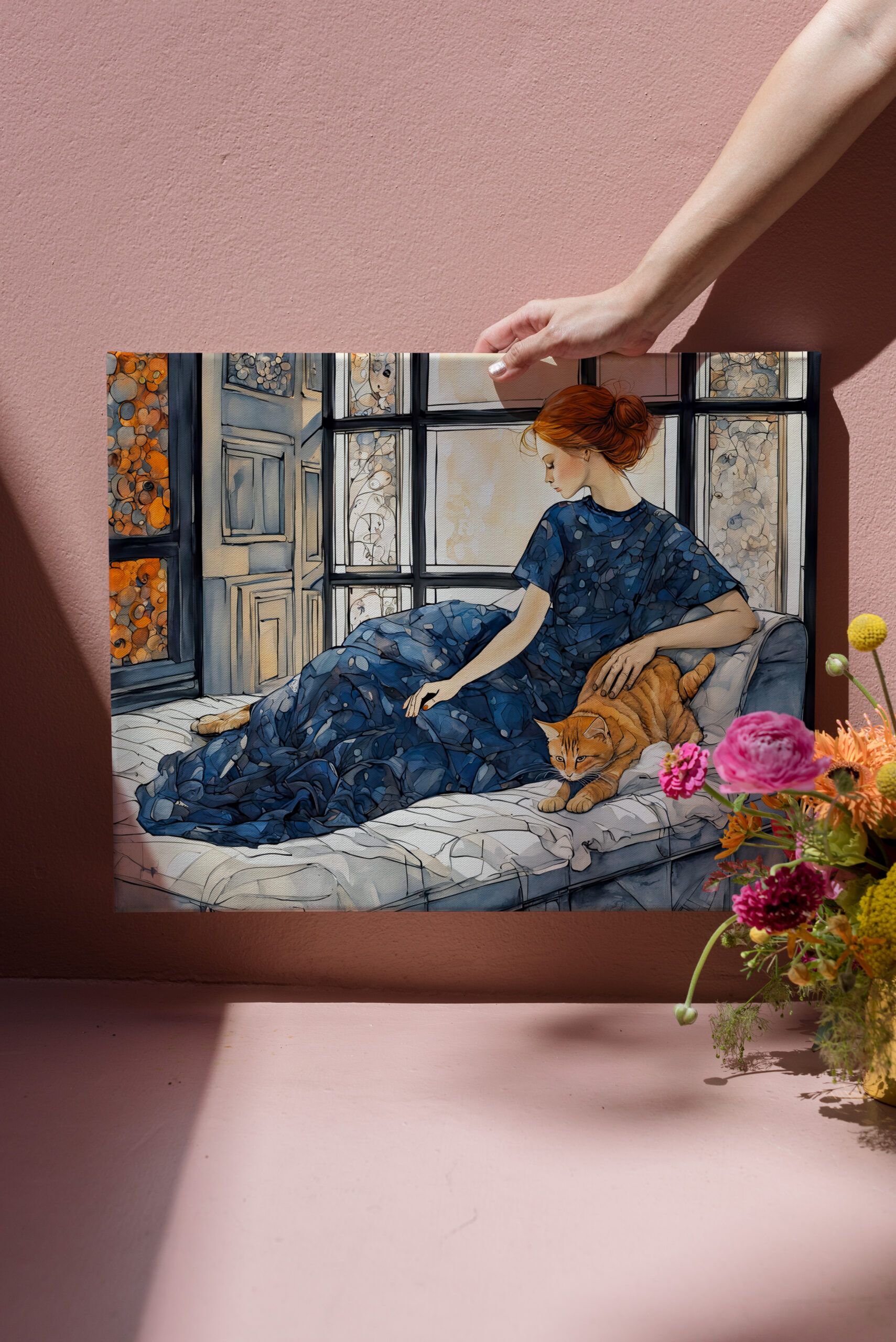 raxxa Canva: Watercolor Cat and Woman by Window - Image 3