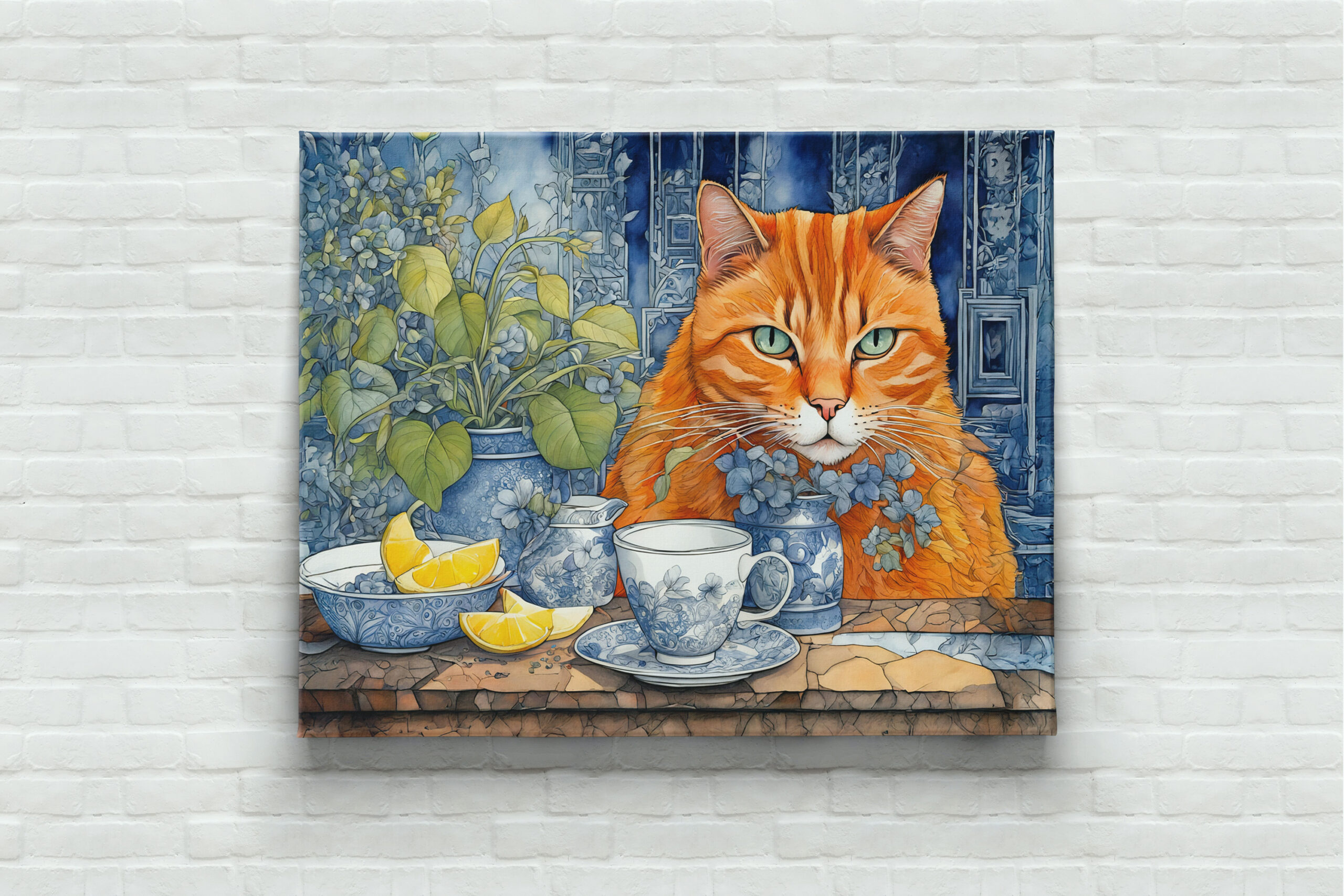 raxxa Canva: Watercolor Orange Cat with Lemon Tea - Image 3