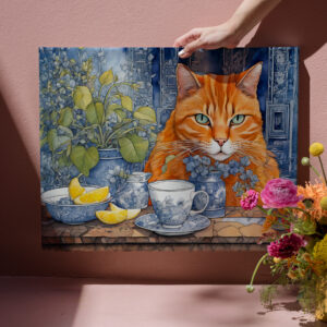 raxxa Canva: Watercolor Orange Cat with Lemon Tea