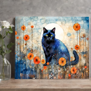 raxxa Canva: Watercolor Black Cat in Poppy Field