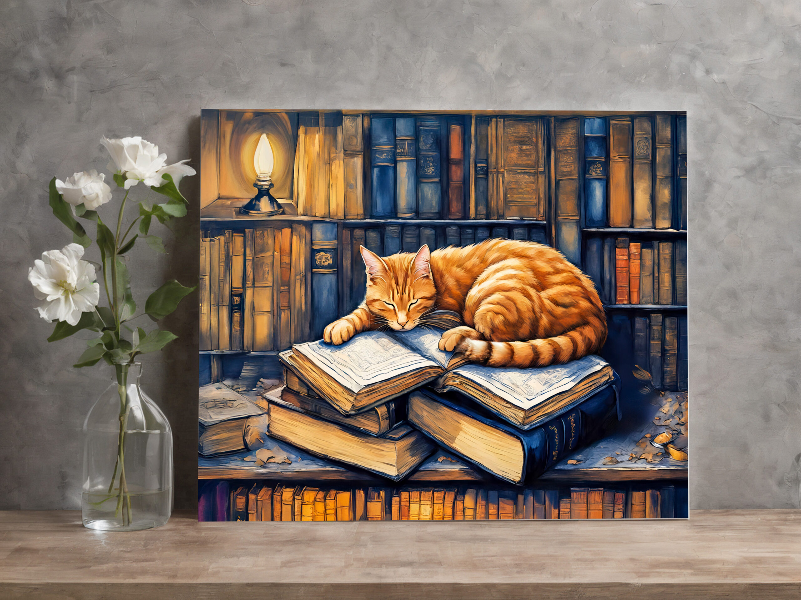 raxxa Canva: Watercolor Orange Cat Sleeping on Books - Image 2