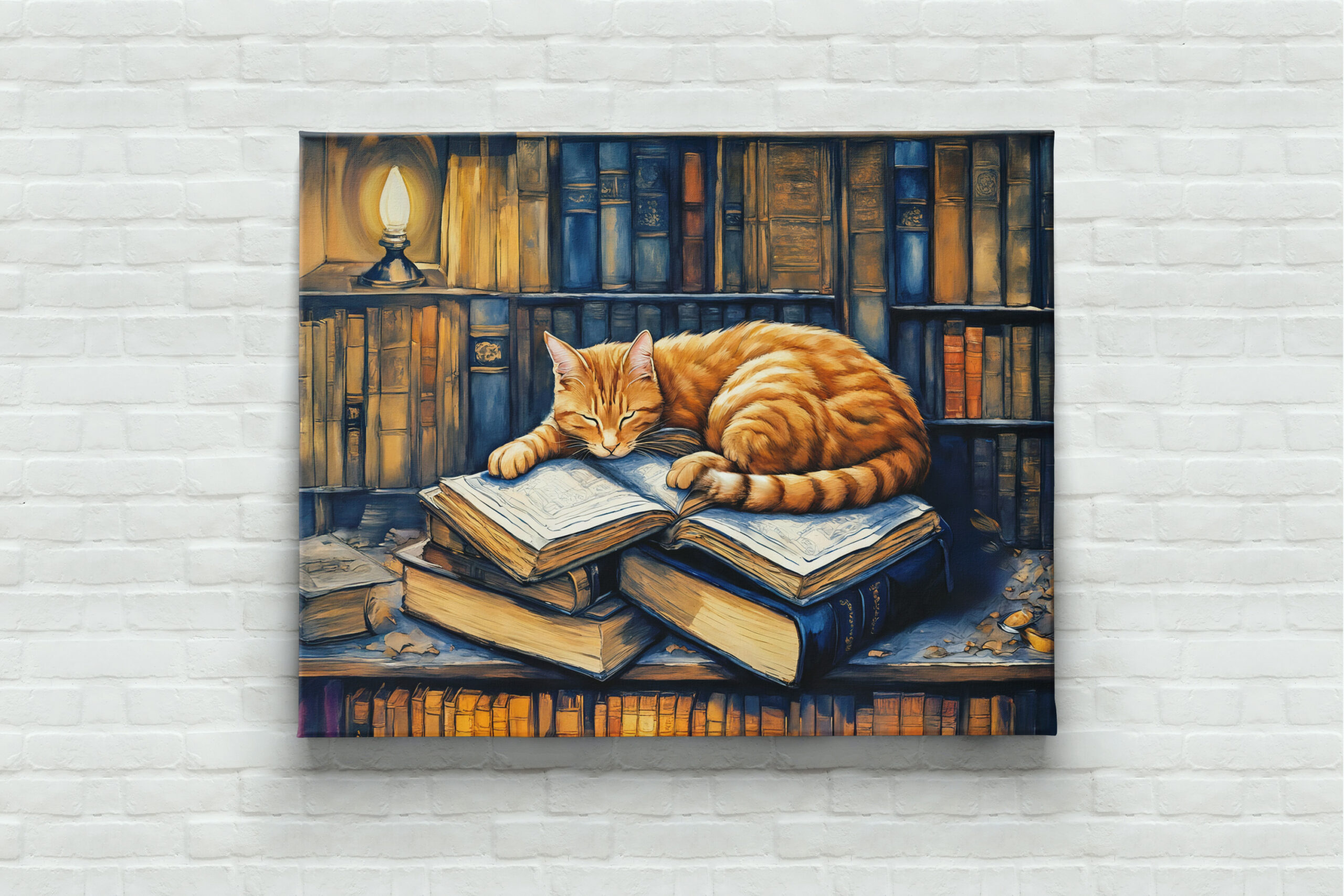 raxxa Canva: Watercolor Orange Cat Sleeping on Books - Image 3