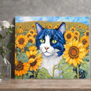 raxxa Canva: Watercolor Blue-Eyed Cat in Sunflowers