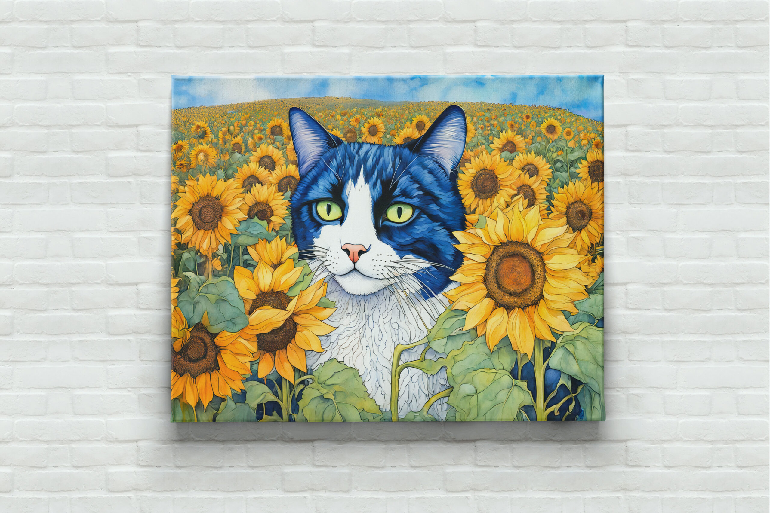 raxxa Canva: Watercolor Blue-Eyed Cat in Sunflowers - Image 2