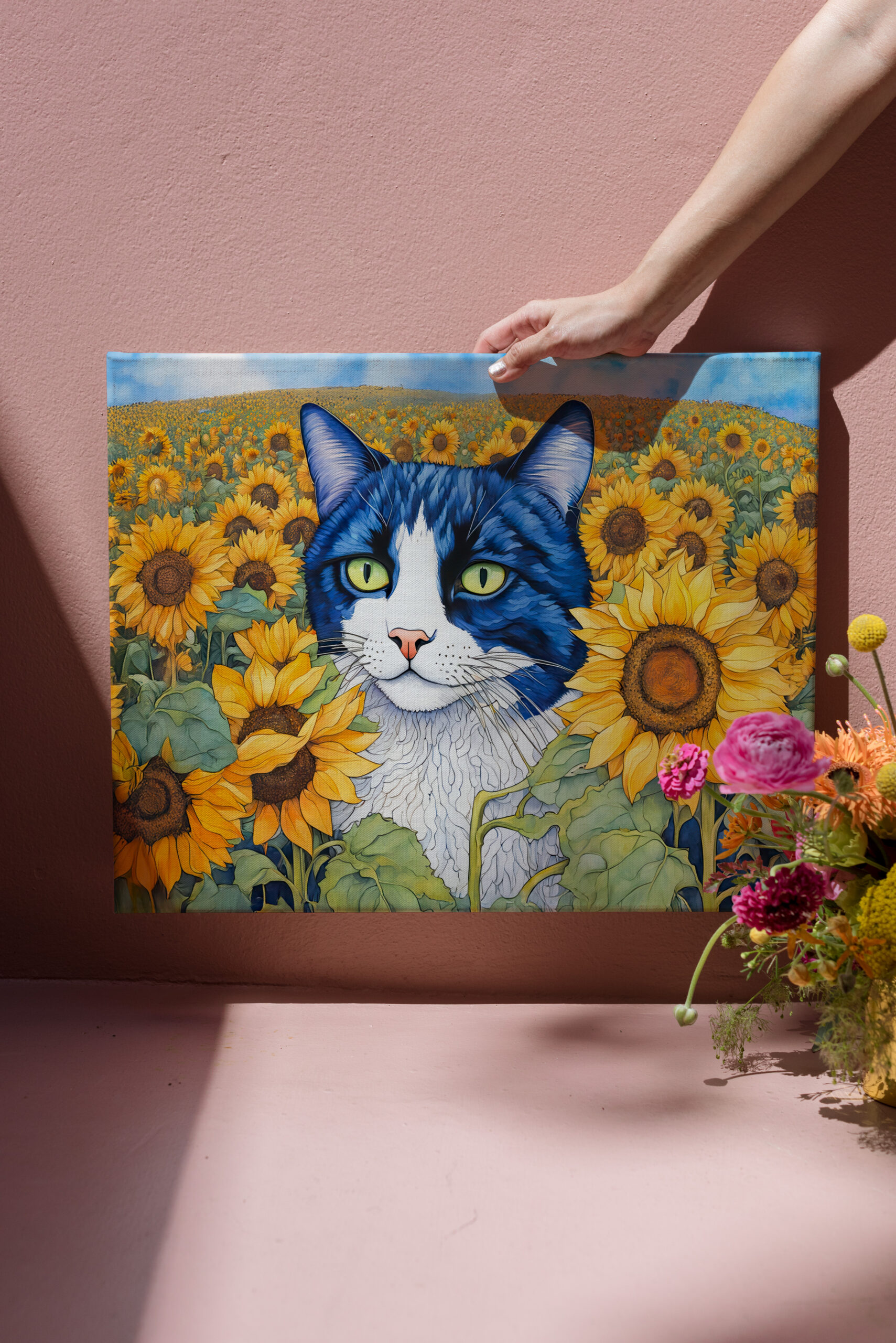 raxxa Canva: Watercolor Blue-Eyed Cat in Sunflowers - Image 3