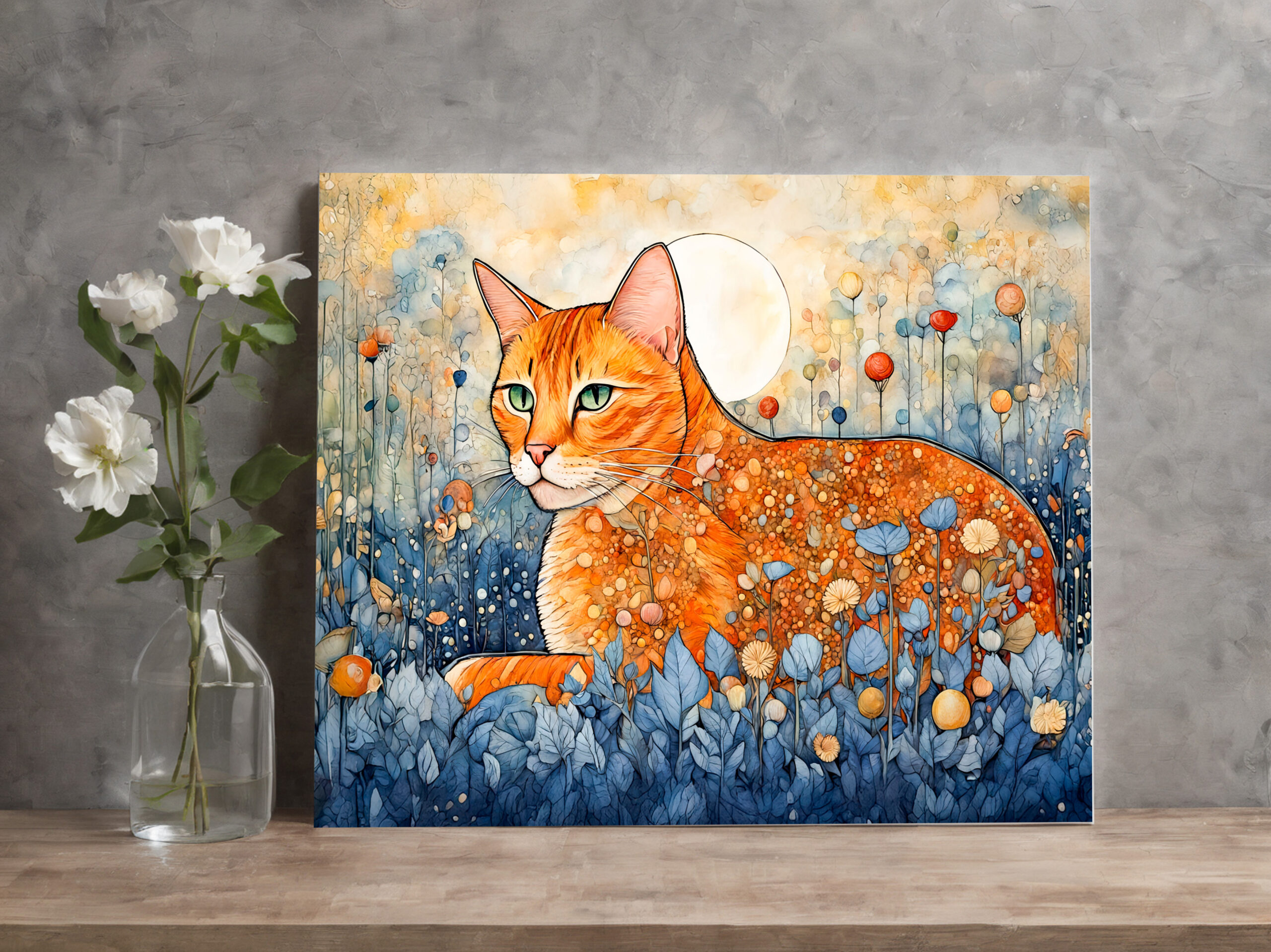 raxxa Canva: Watercolor Orange Cat Relaxing in Flowers - Image 2