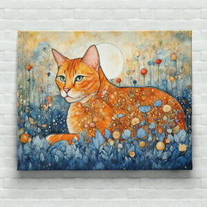 raxxa Canva: Watercolor Orange Cat Relaxing in Flowers