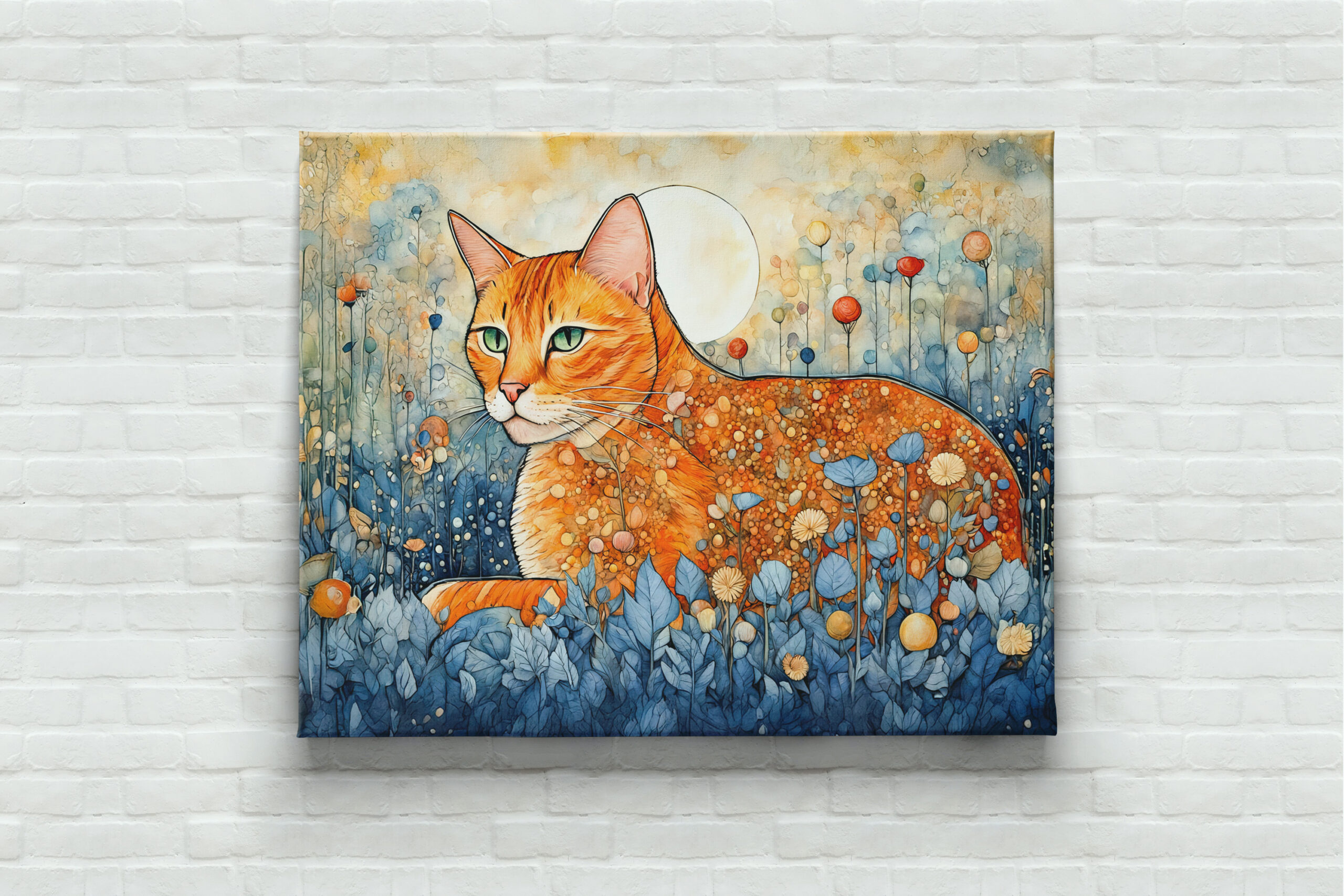raxxa Canva: Watercolor Orange Cat Relaxing in Flowers
