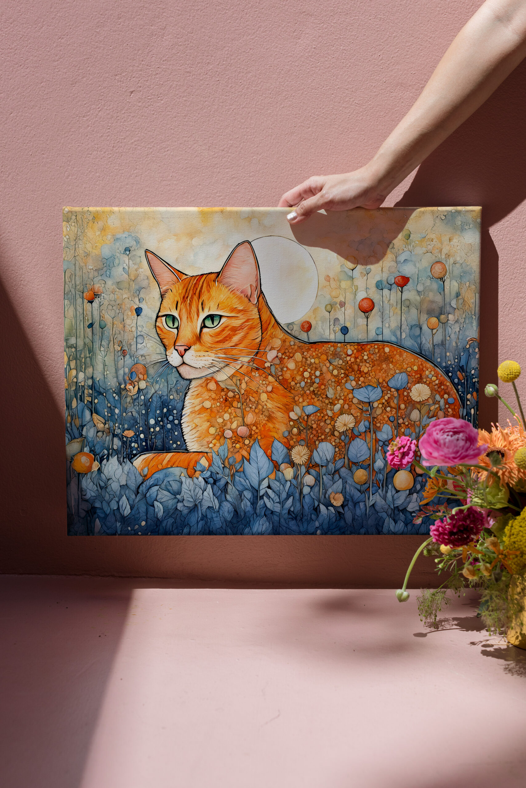 raxxa Canva: Watercolor Orange Cat Relaxing in Flowers - Image 3