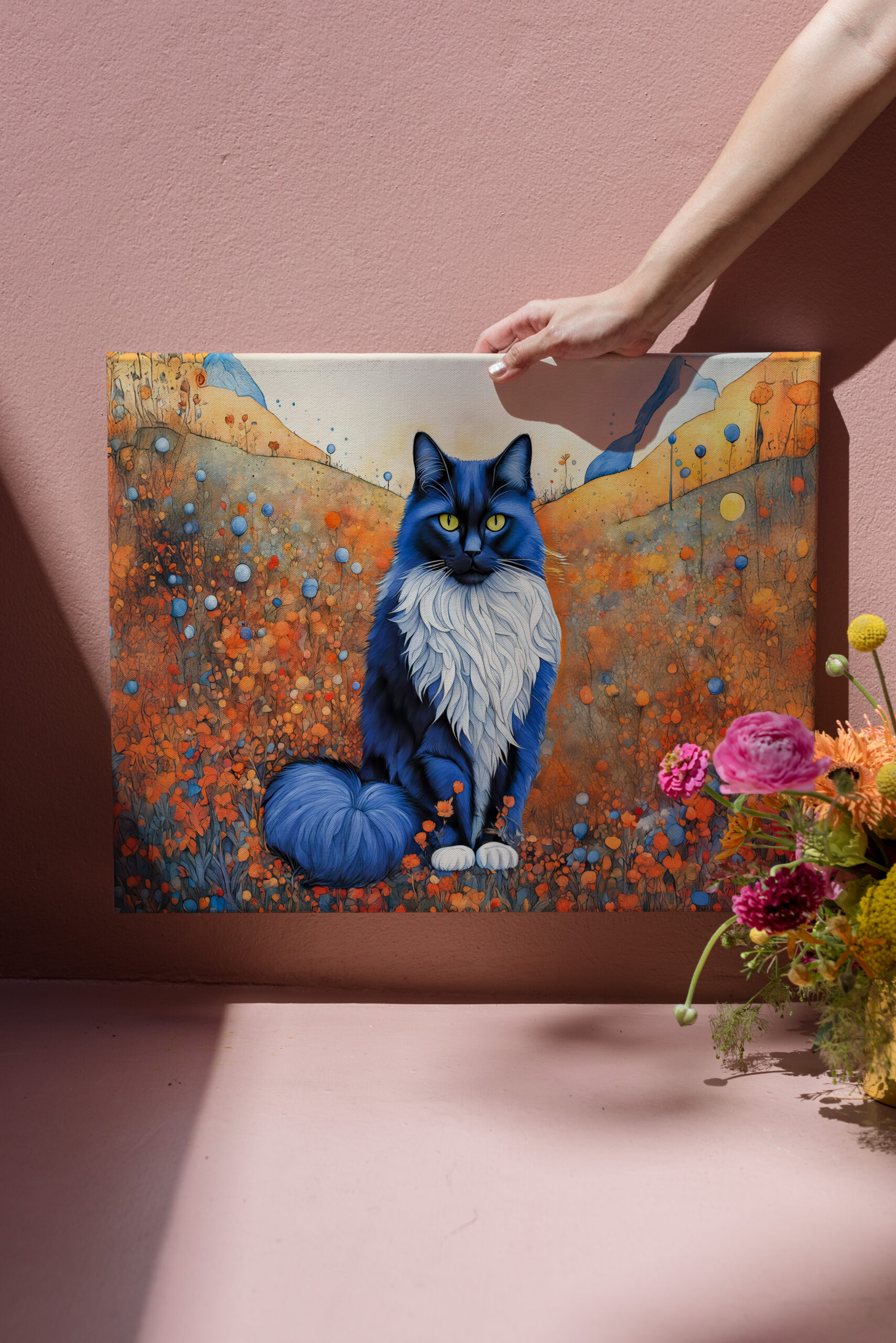 raxxa Canva: Watercolor Black Cat in Poppy Field - immagine 3