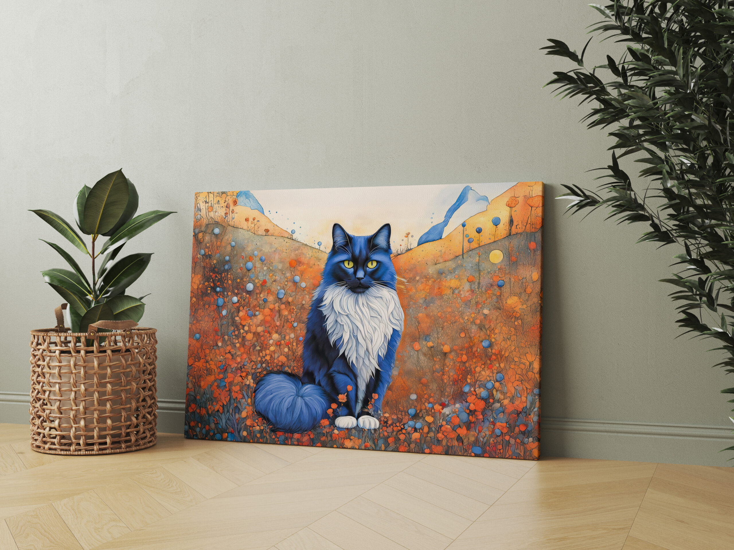 raxxa Canva: Watercolor Black Cat in Poppy Field