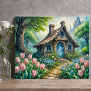 raxxa Canva: Enchanting Cottage with Tulip Garden