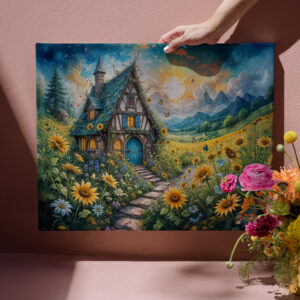 raxxa Canva: Magical Cottage with Sunflower Field