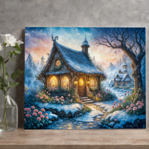 raxxa Canva: Charming Winter Cottage with Festive Lights