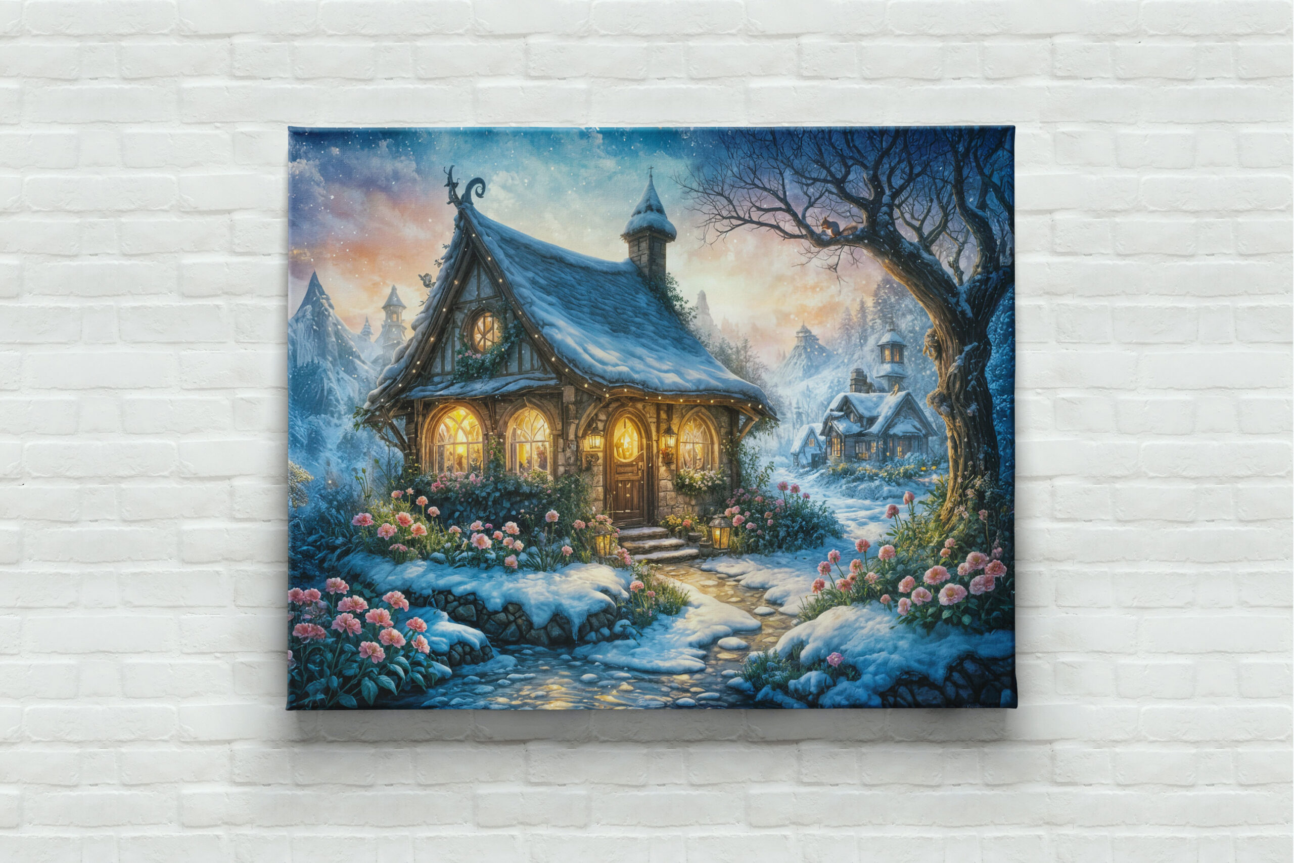 raxxa Canva: Charming Winter Cottage with Festive Lights - Image 2