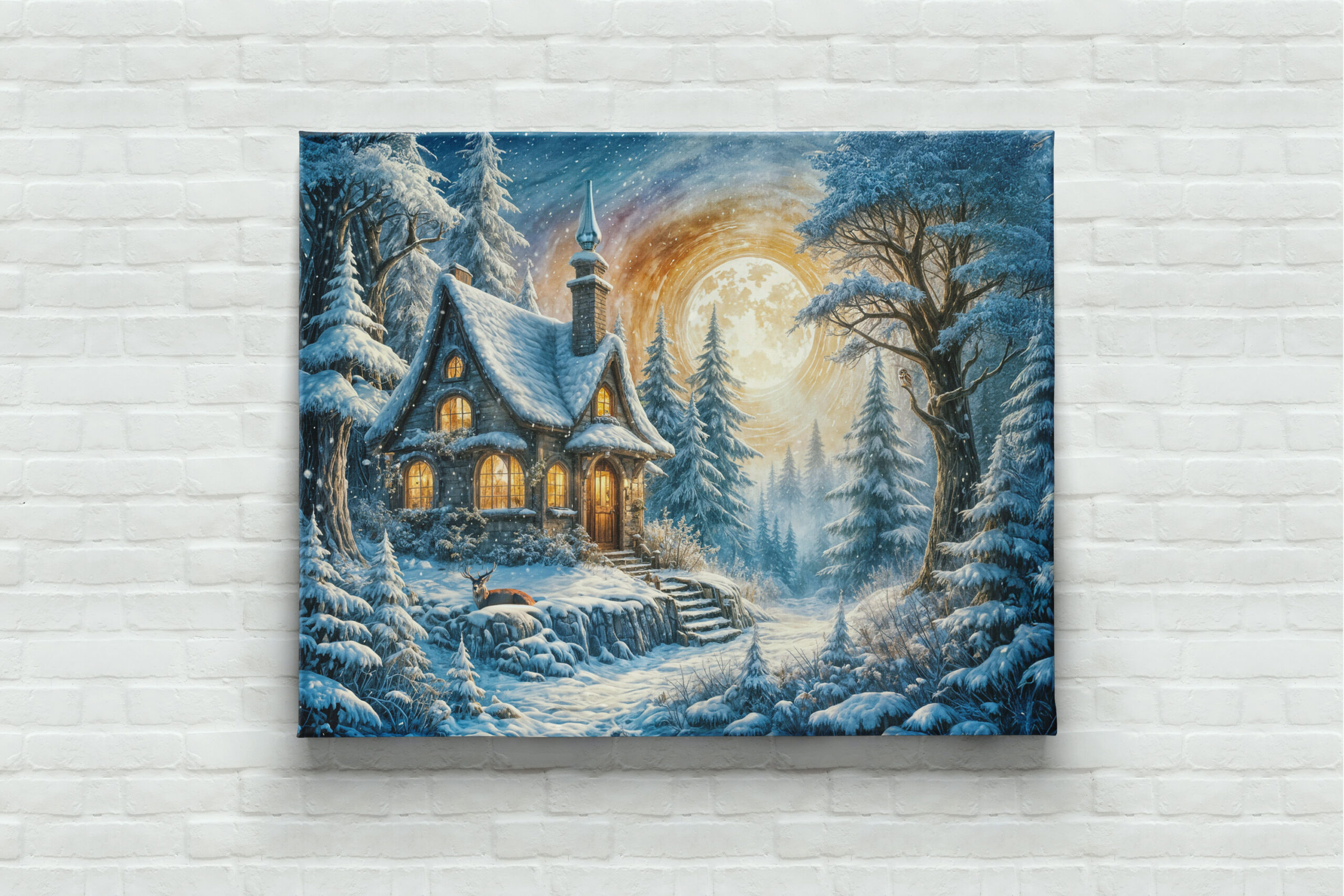 raxxa Canva: Enchanting Winter Cottage in Moonlight - immagine 2
