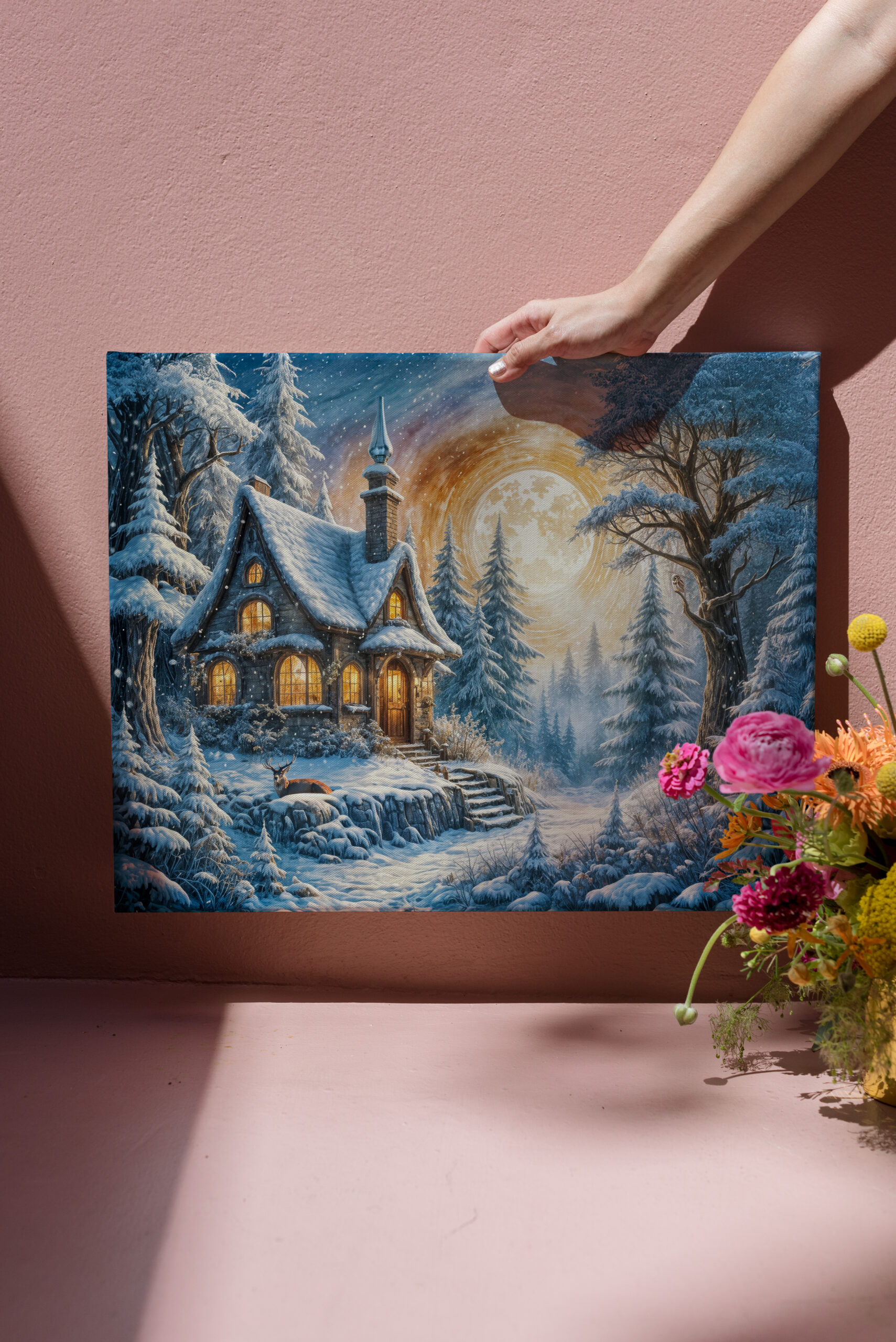 raxxa Canva: Enchanting Winter Cottage in Moonlight - immagine 3