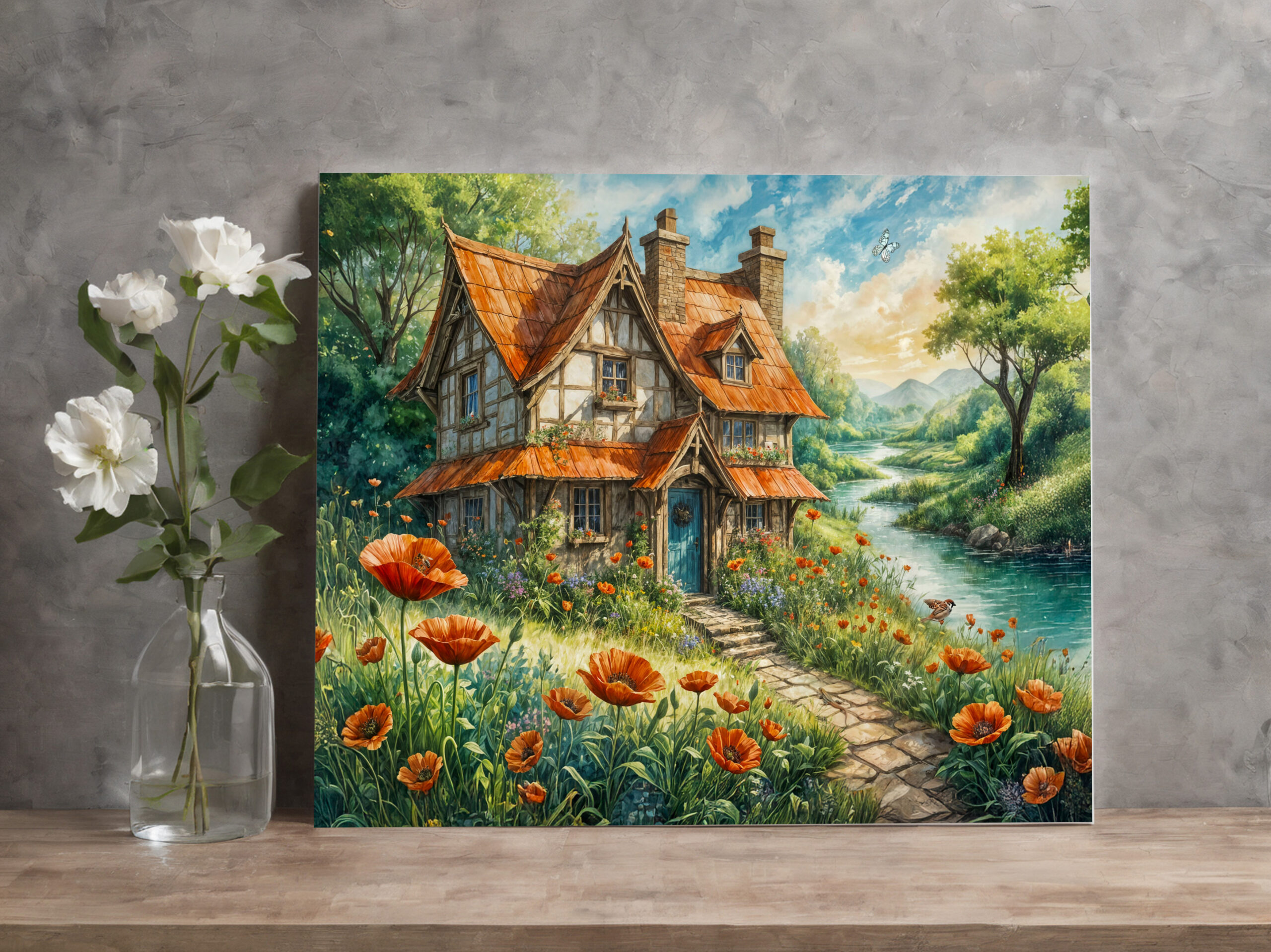 raxxa Canva: Whimsical Cottage with Poppy Flowers - Image 3