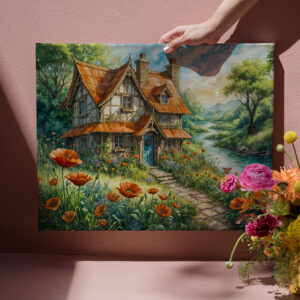 raxxa Canva: Whimsical Cottage with Poppy Flowers