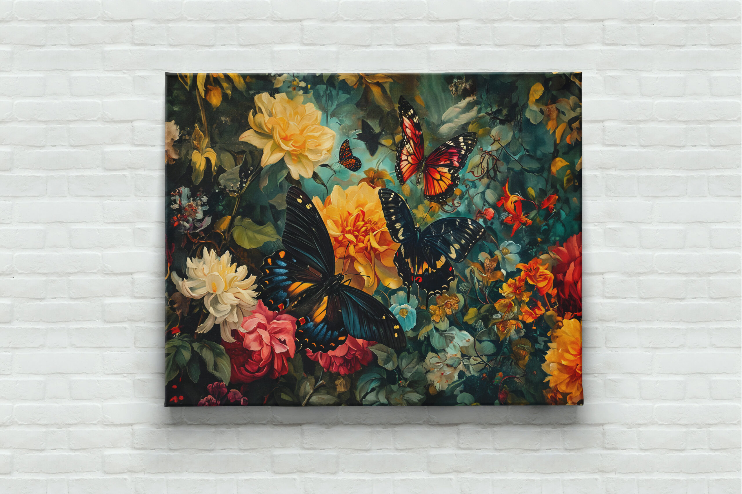 raxxa Canva: Butterflies with Dahlias and Roses Garden Illustration
