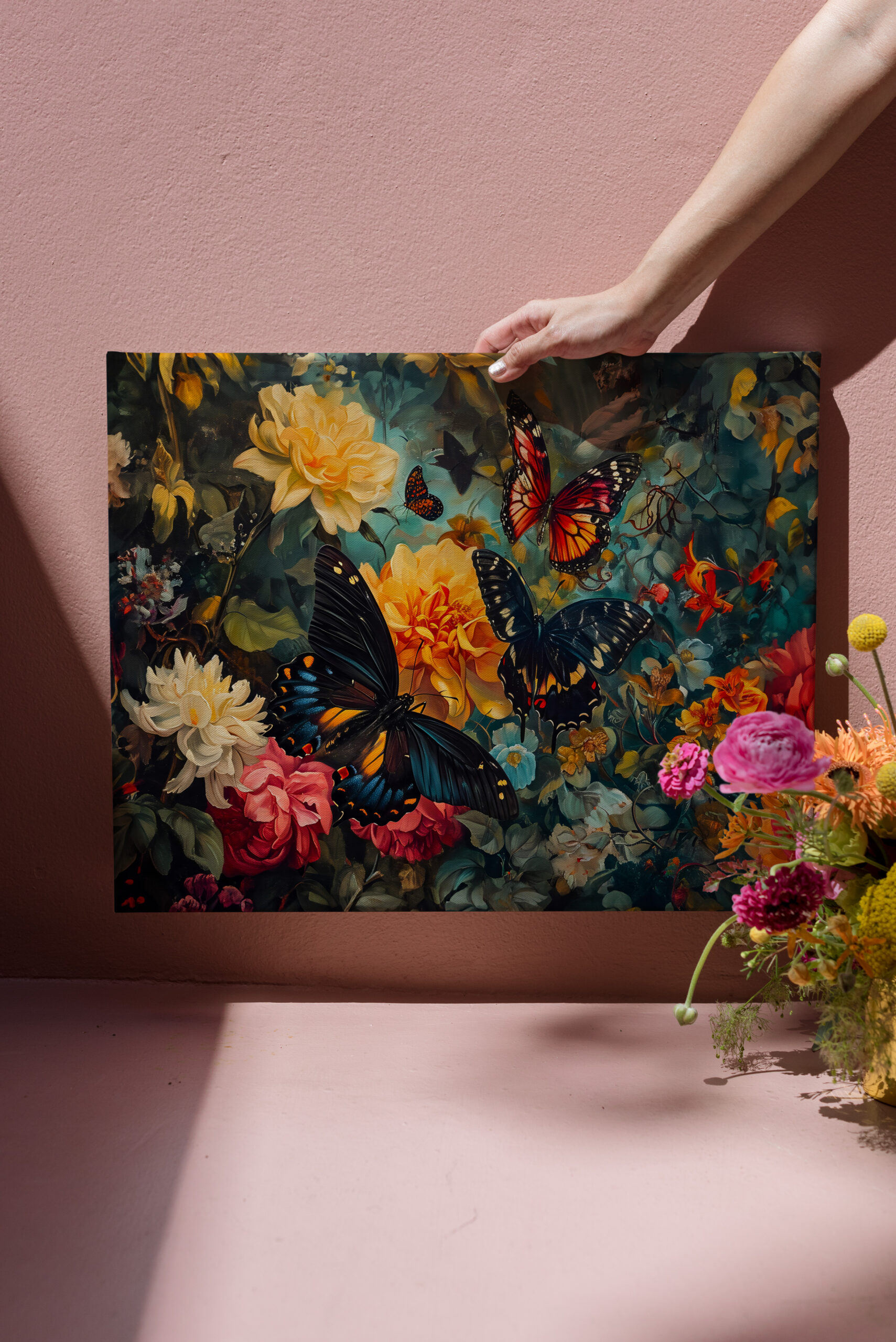 raxxa Canva: Butterflies with Dahlias and Roses Garden Illustration - immagine 3