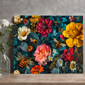 raxxa Canva: Hummingbirds with Climbing Vines and Rose Hedge Illustration