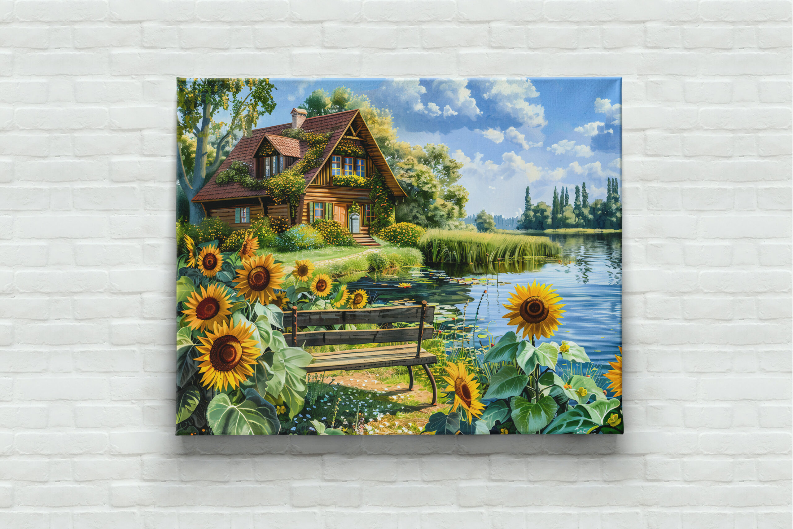 raxxa Canva: Lakeside Cottage with Sunflower Field - Imagen 3