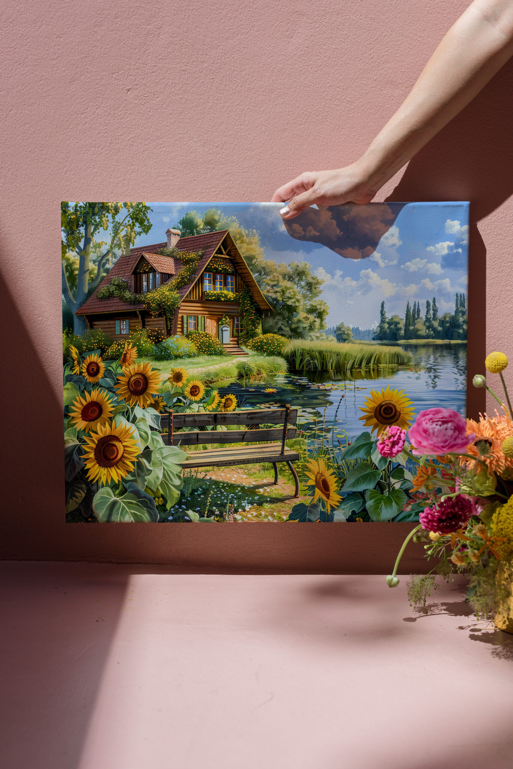 raxxa Canva: Lakeside Cottage with Sunflower Field
