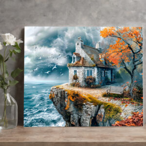 raxxa Canva: Cliffside Cottage Over Stormy Sea