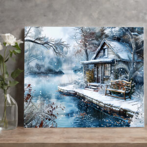 raxxa Canva: Old Mill by Frosty River in Winter Illustration