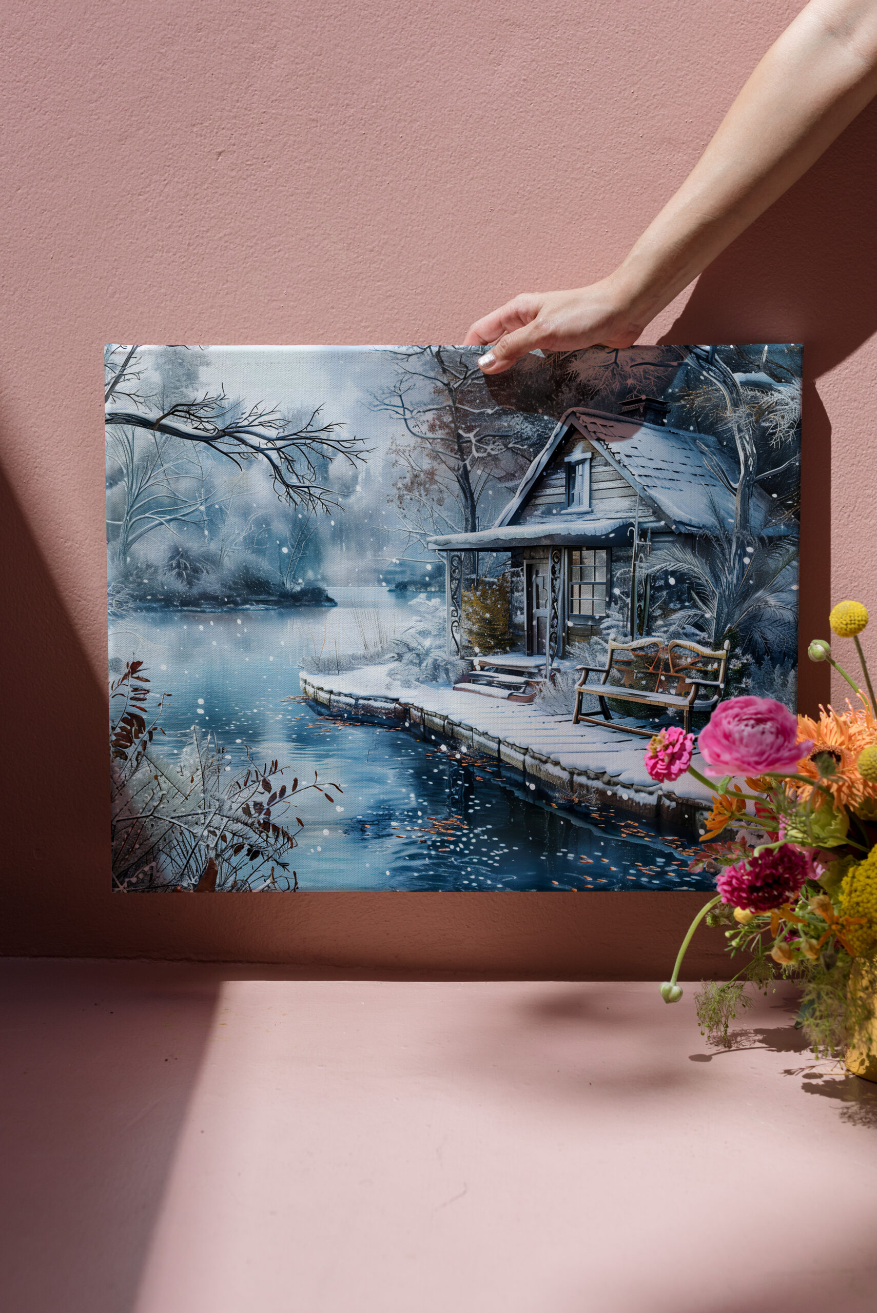 raxxa Canva: Old Mill by Frosty River in Winter Illustration - Image 3