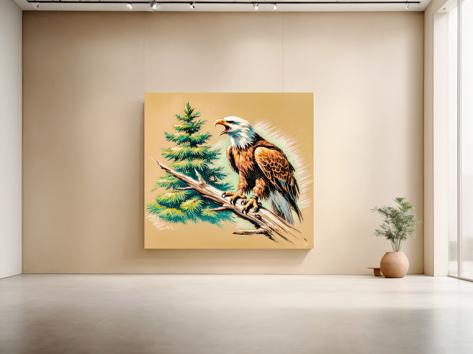 raxxa Canva: Eagle Calling into the Forest Pastel Chalk Drawing - Imagen 2