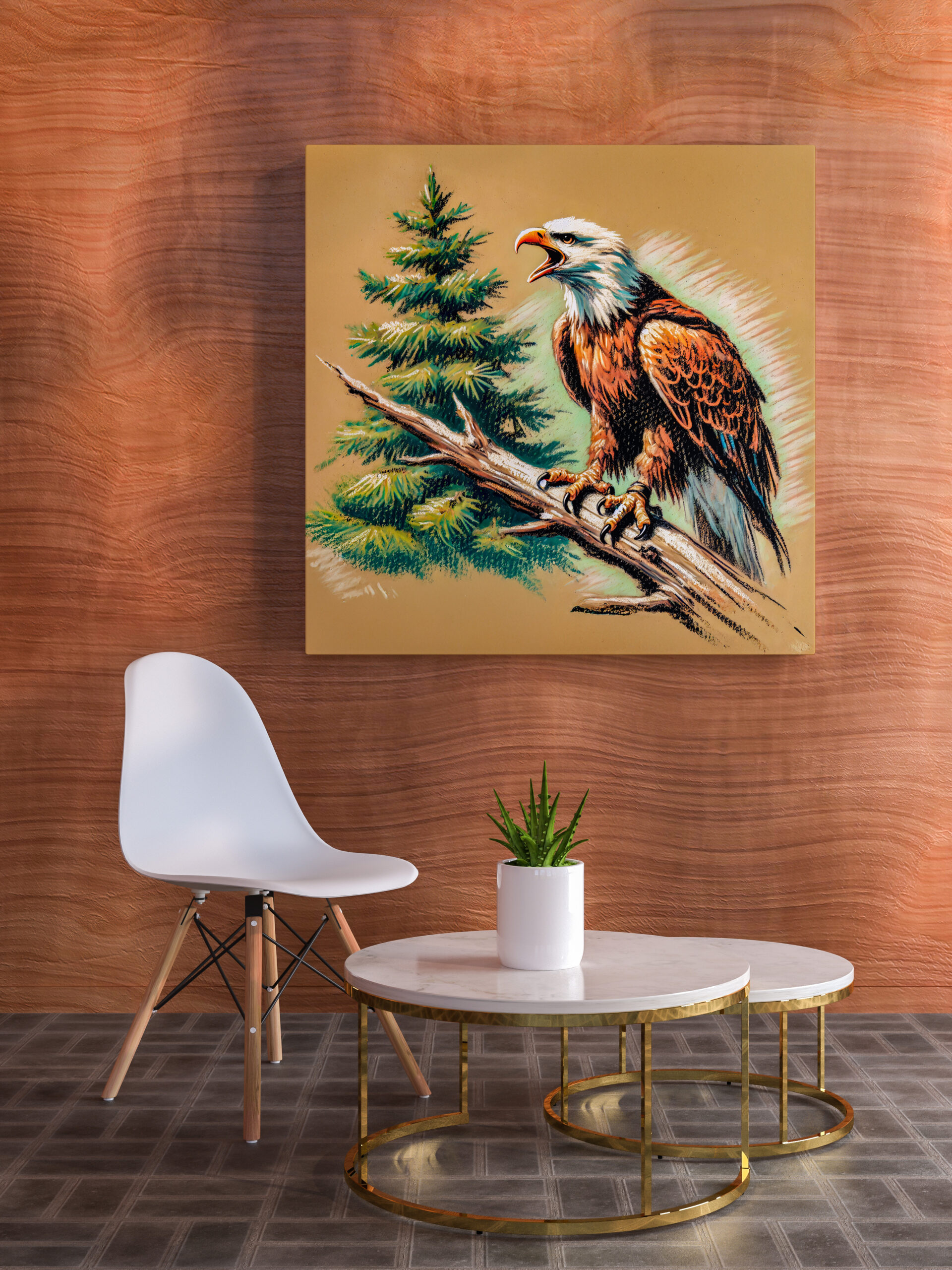 raxxa Canva: Eagle Calling into the Forest Pastel Chalk Drawing