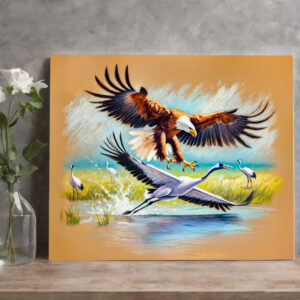 raxxa Canva: Eagle Hunting Crane - Pastel Chalk Drawing