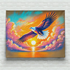 raxxa Canva: Eagle Flying at Sunset Pastel Chalk Drawing