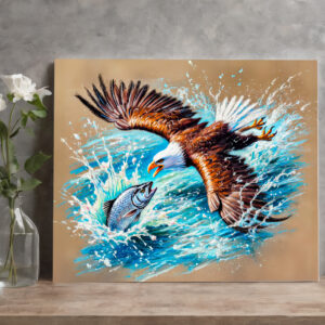 raxxa Canva: Eagle Flying Over River Hunting for Salmon Pastel Chalk Drawing