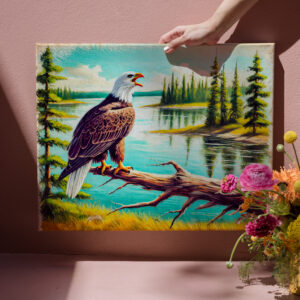 raxxa Canva: Eagle Perched on Branch by Lake Pastel Chalk Drawing