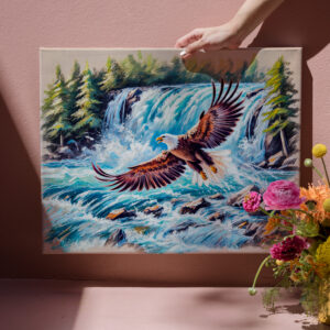 raxxa Canva: Eagle Flying in Front of Waterfall Pastel Chalk Drawing