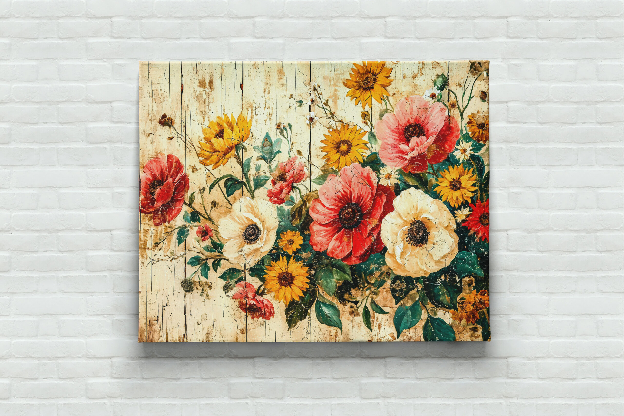 raxxa Canva: Wild Roses and Poppies on Rustic Wood - immagine 2