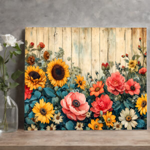 raxxa Canva: Sunflowers and Poppies in Rustic Garden Style