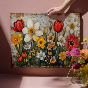 raxxa Canva: Tulips and Daffodils with Rustic Charm