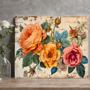 raxxa Canva: Orange and Pink Roses on Rustic Wood