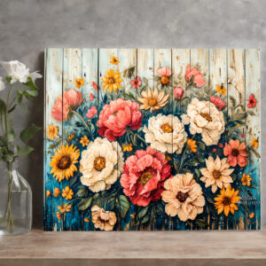 raxxa Canva: Red Roses and Zinnias in Rustic Contrast